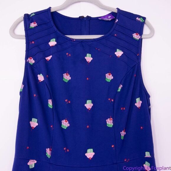 Unique Vintage Gwynnie Bee Cupcake Print Navy Dress, L - Picture 4 of 16